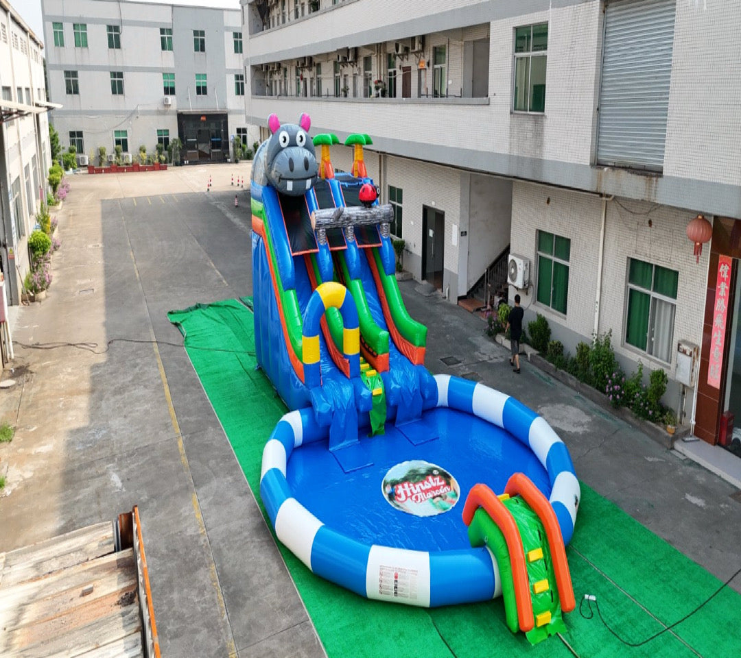 Hippopotamus inflatable swimming pool slide