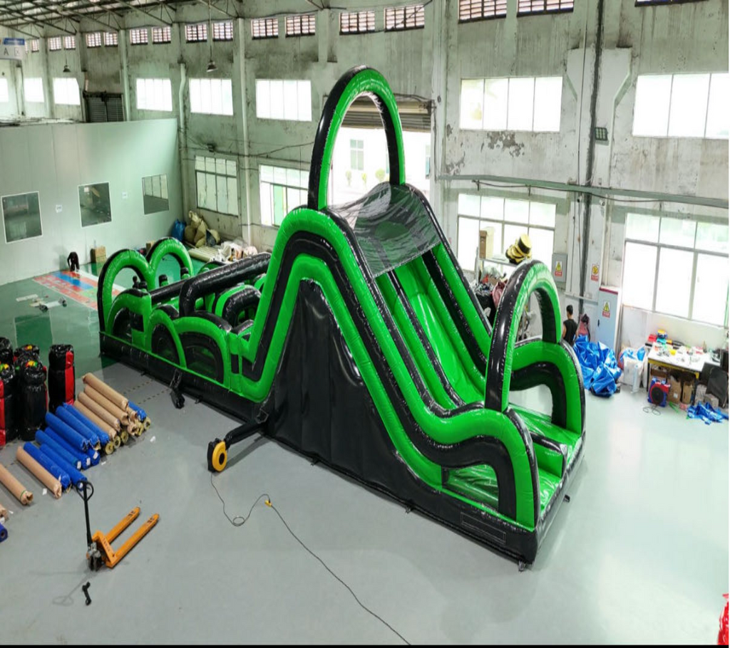 Black green inflatable obstacle slide 0.55PVC Spain